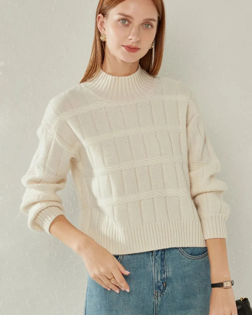 Textured Mock Neck Cashmere Sweater sold by DAISYSILK product image thumbnail 3