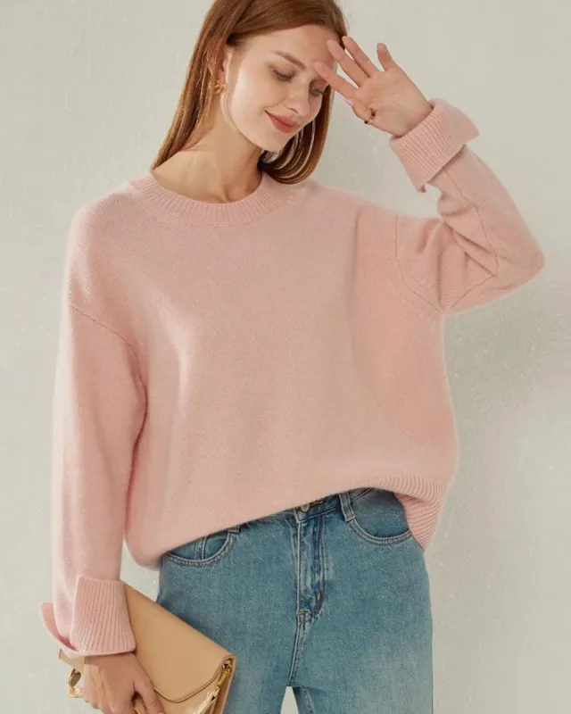 Loose Round Neck Cashmere Sweater sold by DAISYSILK
