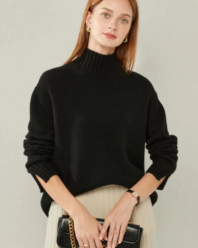 Oversized Mock-Neck Cashmere Sweater sold by DAISYSILK