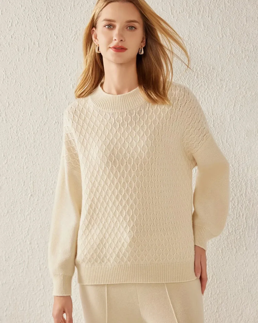 Textured Knit Pattern Cashmere Sweater sold by DAISYSILK product image thumbnail 4
