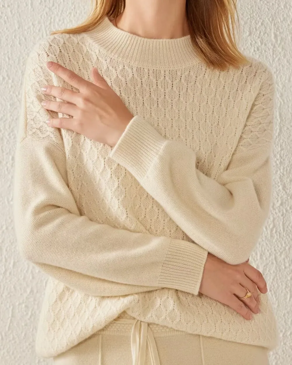 Textured Knit Pattern Cashmere Sweater sold by DAISYSILK product image thumbnail 2