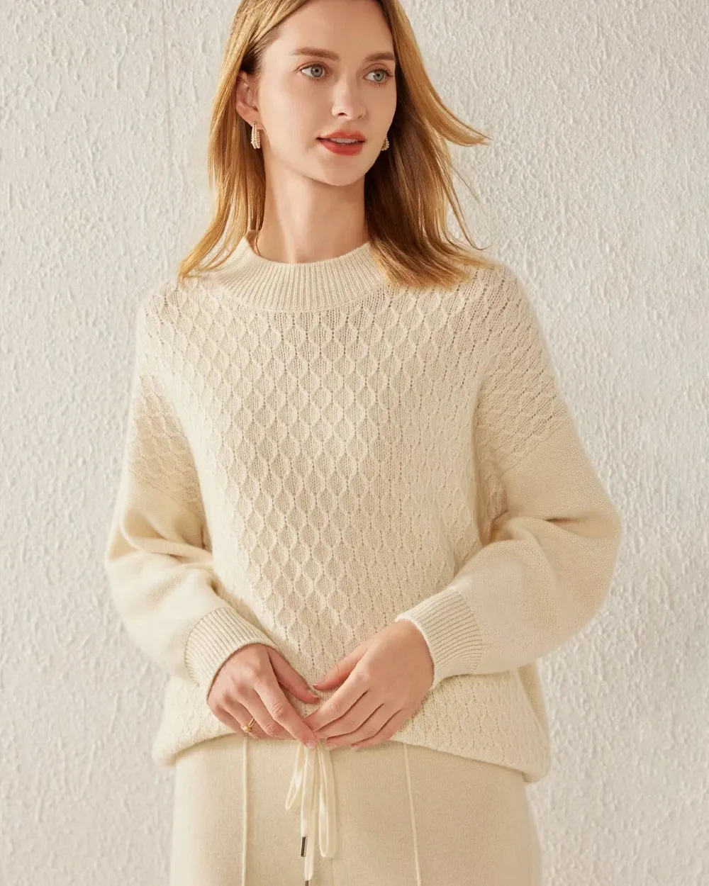 Textured Knit Pattern Cashmere Sweater sold by DAISYSILK