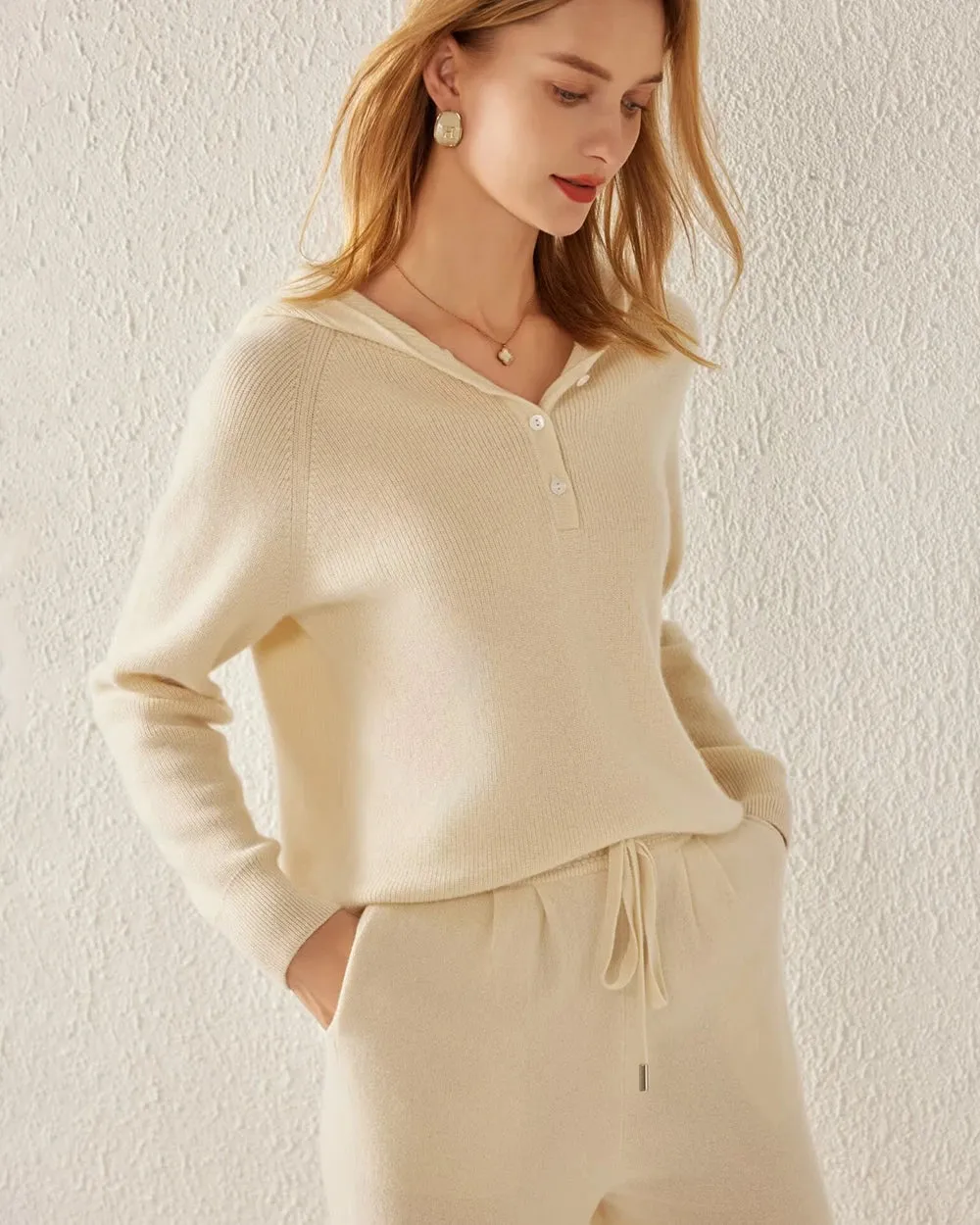 Hooded V Neck Cashmere Sweater sold by DAISYSILK product image thumbnail 3