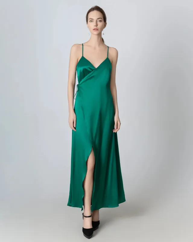 V-neck Backless Wrap Maxi Silk Dress sold by DAISYSILK