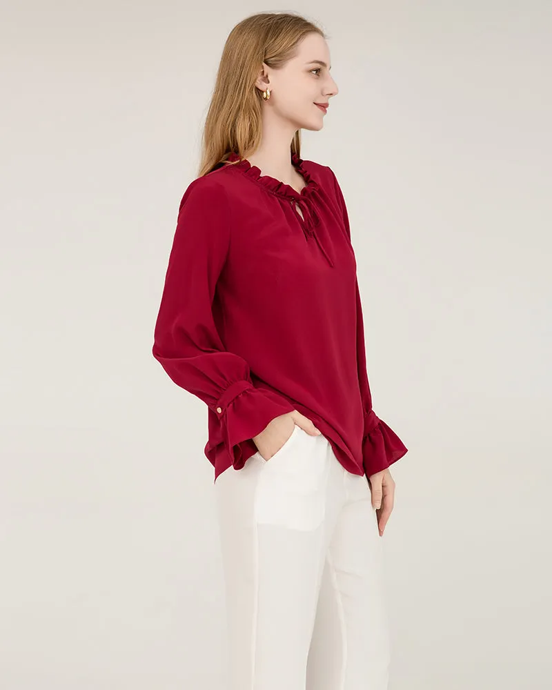 Tie Neck Silk Shirt With Ruffle Details sold by DAISYSILK product image thumbnail 5