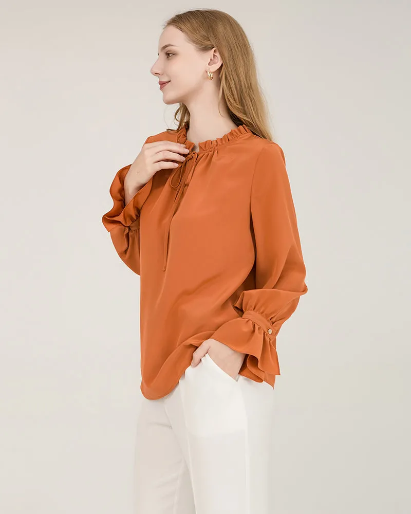 Tie Neck Silk Shirt With Ruffle Details sold by DAISYSILK product image thumbnail 2