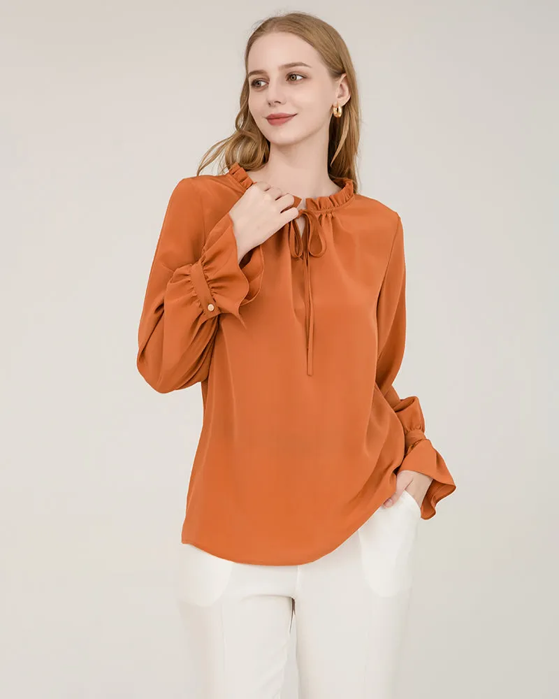 Tie Neck Silk Shirt With Ruffle Details sold by DAISYSILK
