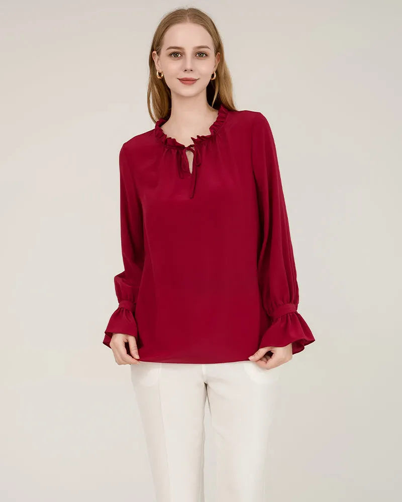 Tie Neck Silk Shirt With Ruffle Details sold by DAISYSILK product image thumbnail 4