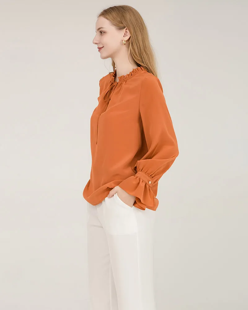 Tie Neck Silk Shirt With Ruffle Details sold by DAISYSILK product image thumbnail 3