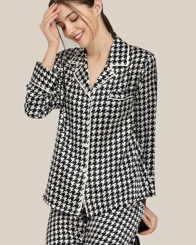 Houndstooth Print Silk Pajama Set sold by DAISYSILK