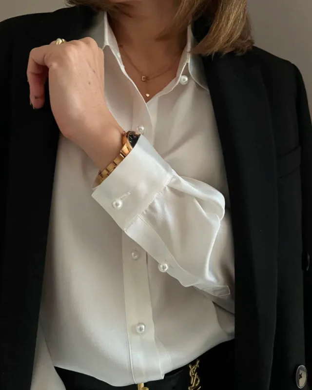 Classic Pearl Button Silk Shirt For Women sold by DAISYSILK