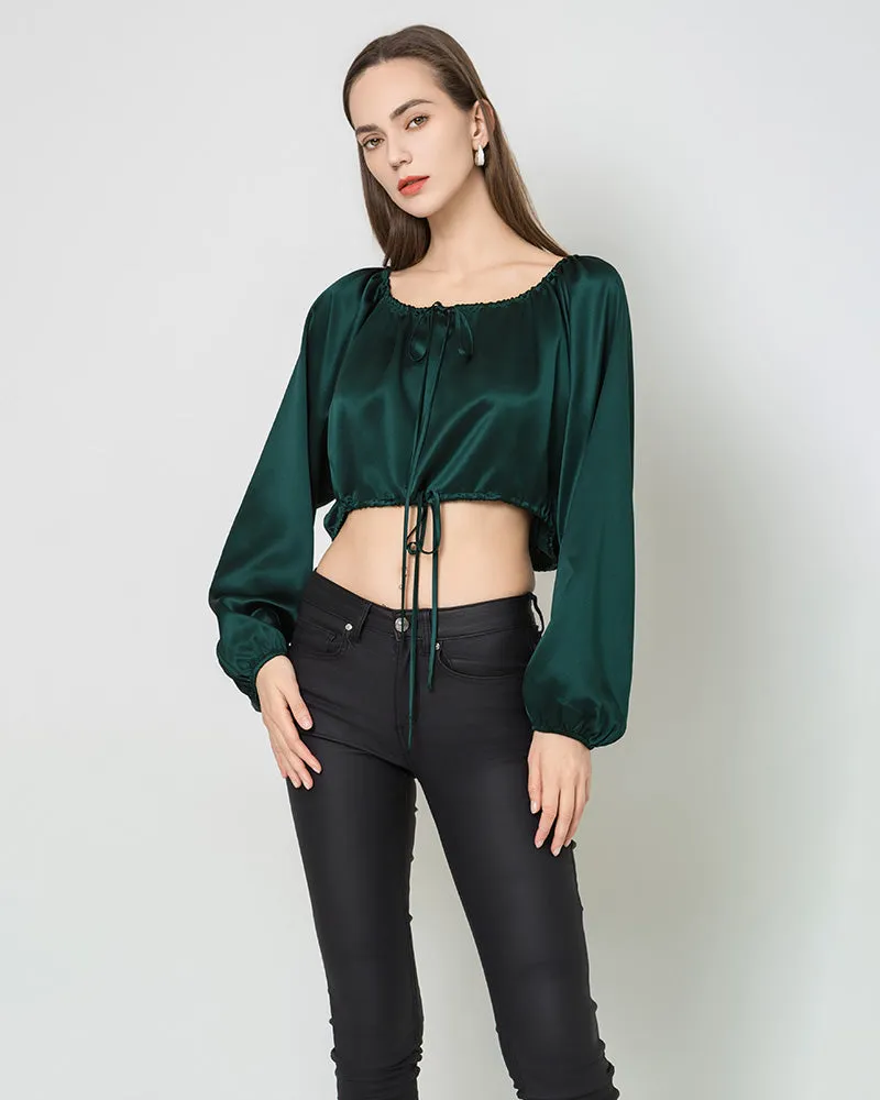 Lantern Sleeve Crop Top Silk Blouse sold by DAISYSILK product image thumbnail 2