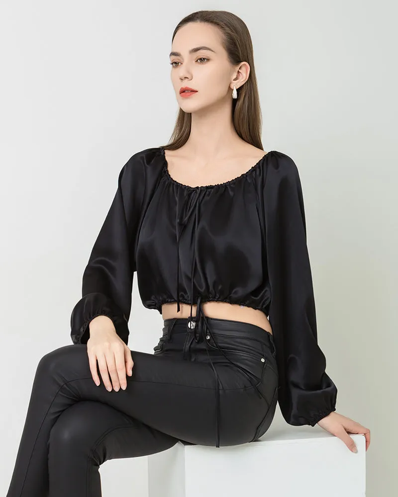 Lantern Sleeve Crop Top Silk Blouse sold by DAISYSILK product image thumbnail 4