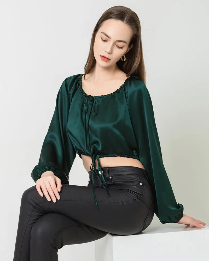 Lantern Sleeve Crop Top Silk Blouse sold by DAISYSILK