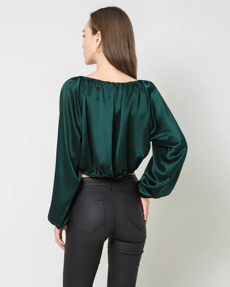 Lantern Sleeve Crop Top Silk Blouse sold by DAISYSILK product image thumbnail 3