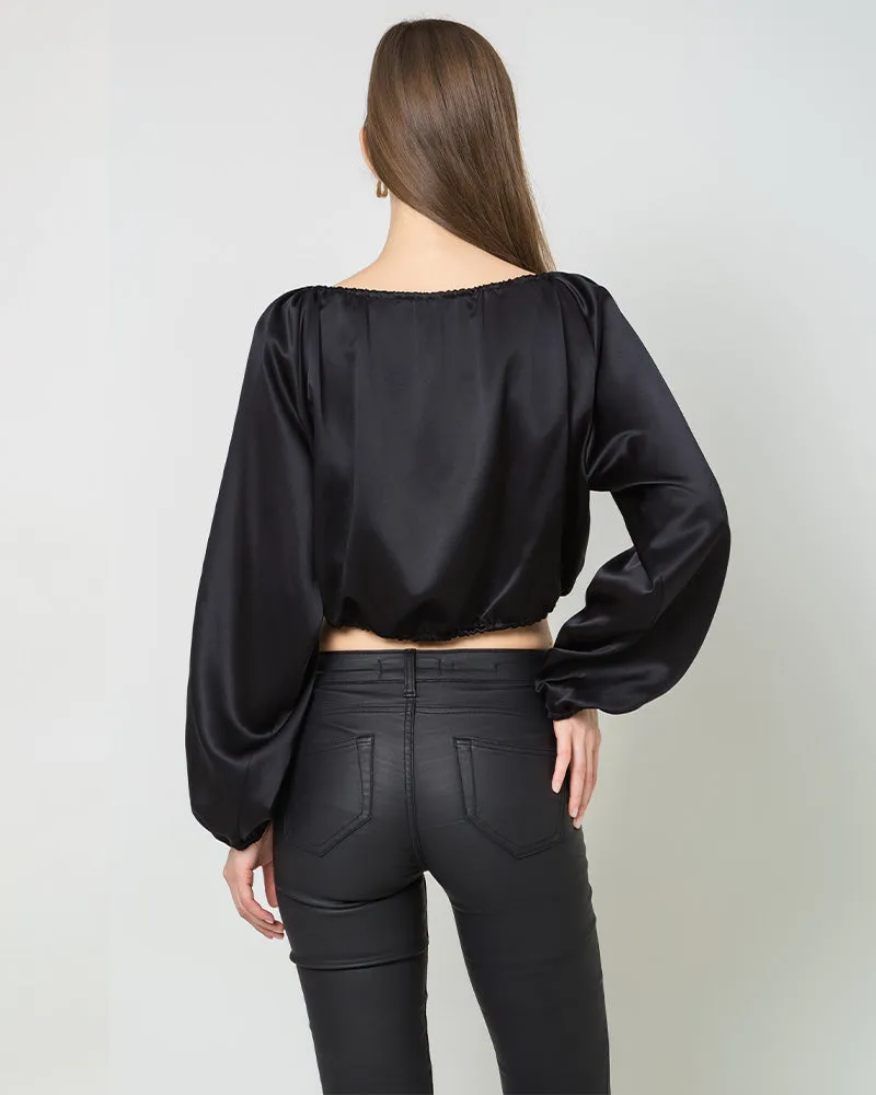 Lantern Sleeve Crop Top Silk Blouse sold by DAISYSILK product image thumbnail 5