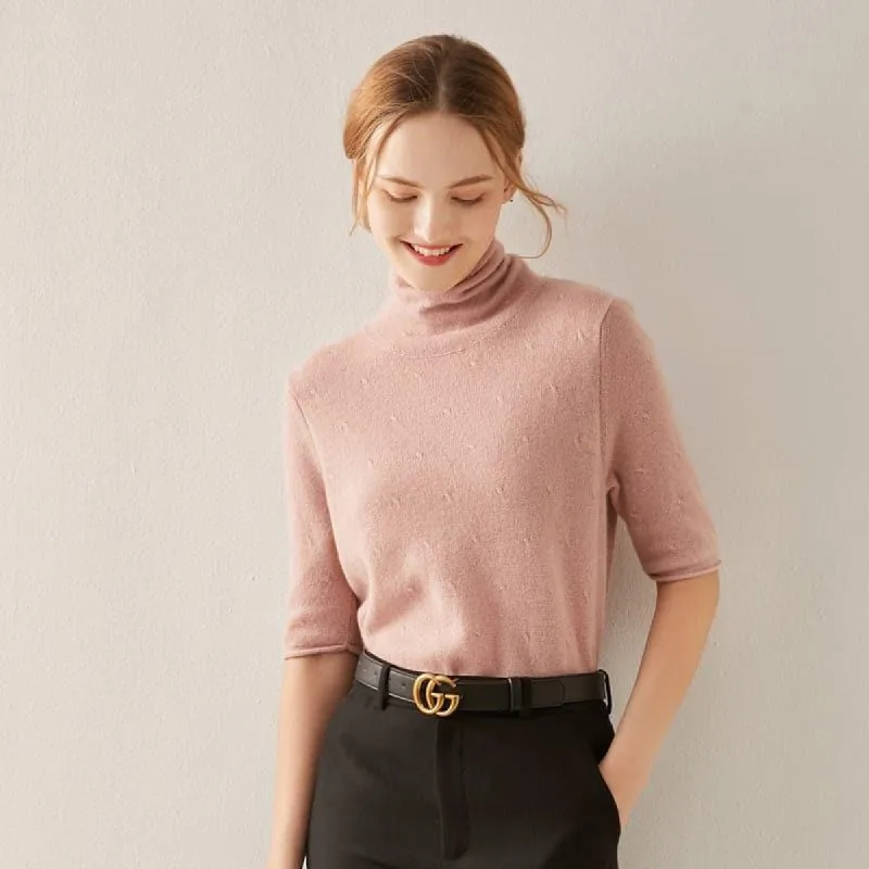 Short Sleeve Turtleneck Cashmere Sweater sold by DAISYSILK