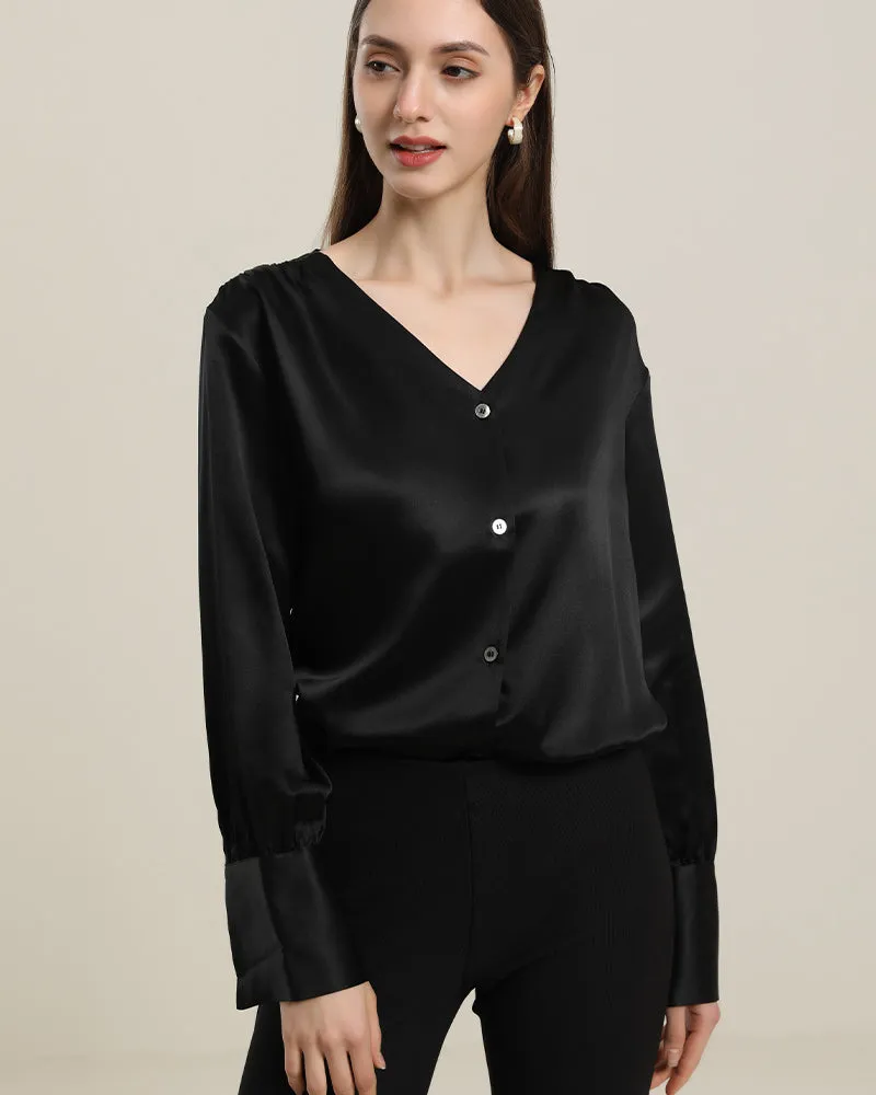 Basic V-Neck Silk Blouse sold by DAISYSILK