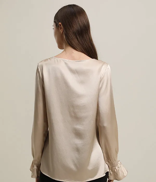 Long Sleeve Ruffle Cuffs Silk Blouse sold by DAISYSILK product image thumbnail 4