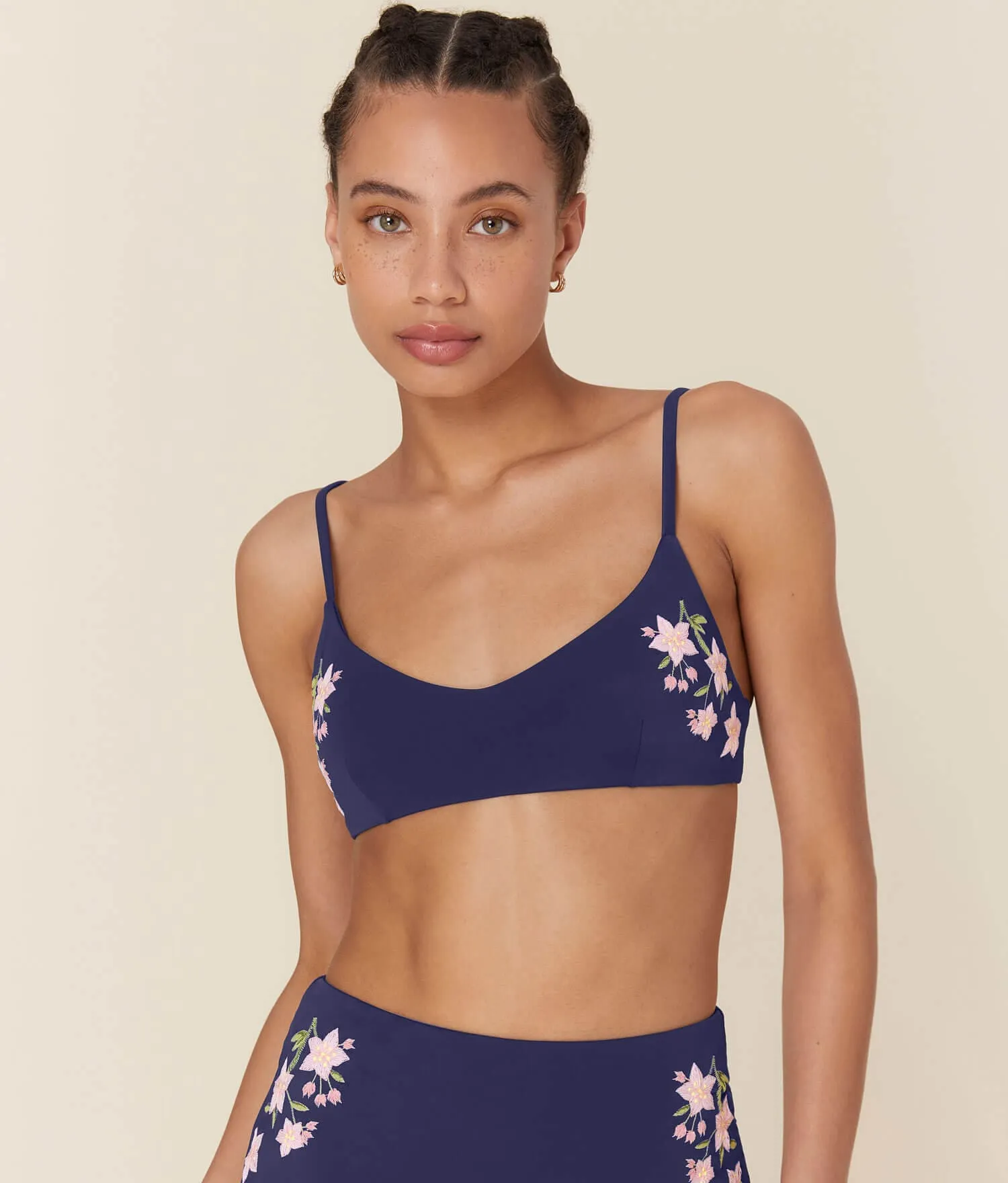 The Molokai - Top - Eco Nylon - Embroidered Navy sold by Modatrova