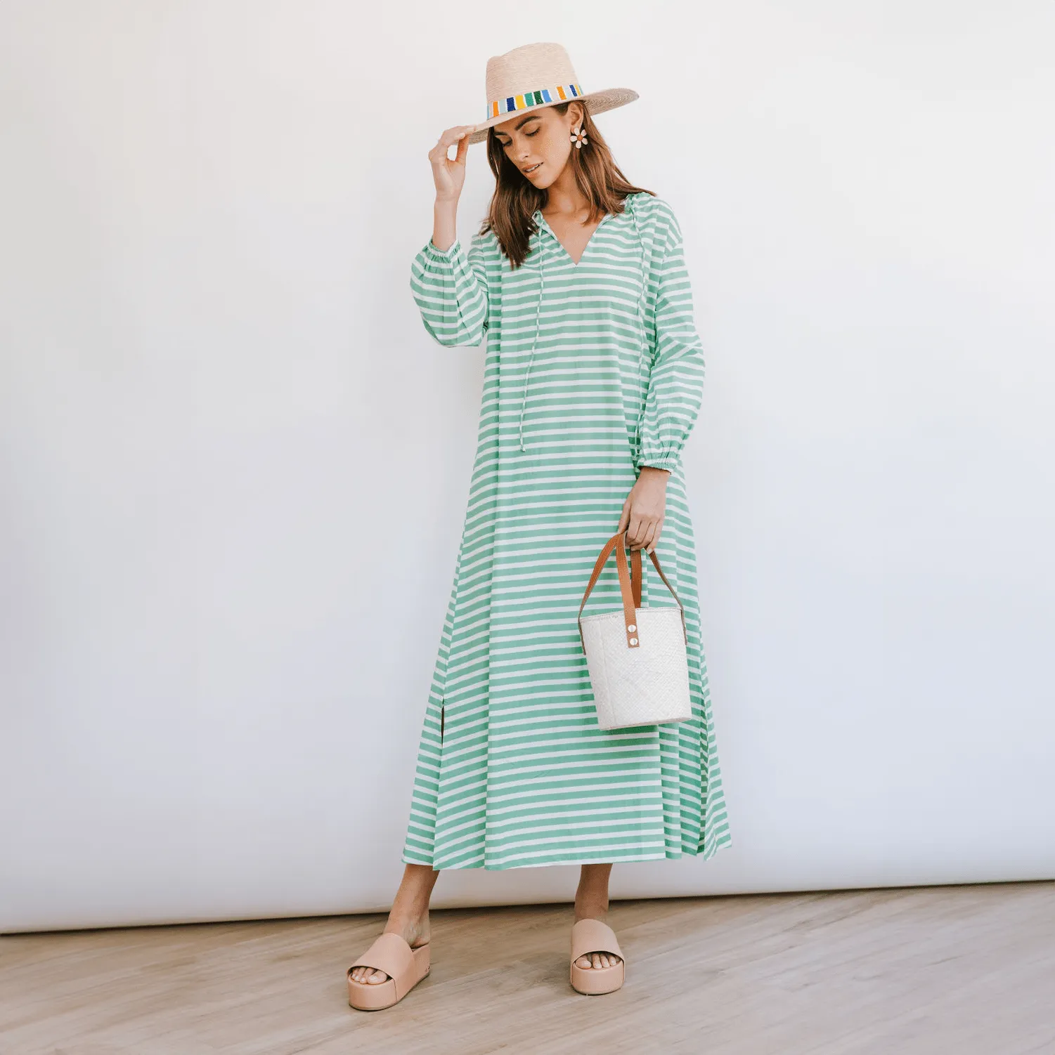 Green and White Stripe Sienna Dress sold by Modatrova product image thumbnail 3