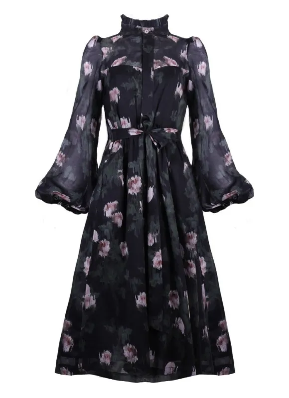 Felicia Dress in Black + Rose Watercolor Floral Cotton Voile sold by Modatrova