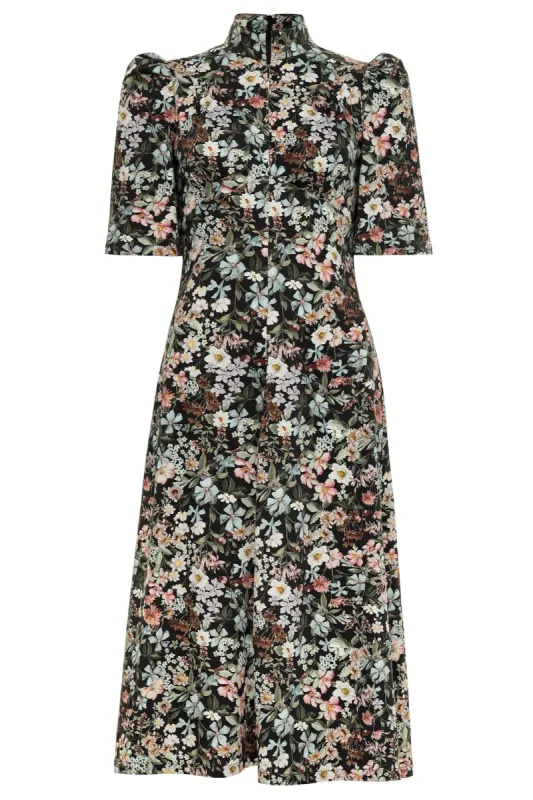 Esther Dress / Black Floral Cotton sold by Modatrova