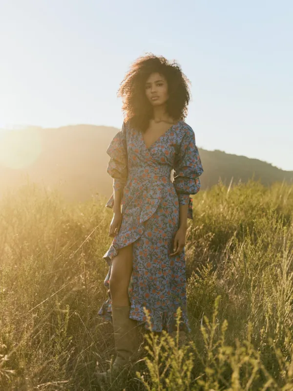 Ellen Ruffled Wrap Dress sold by Modatrova