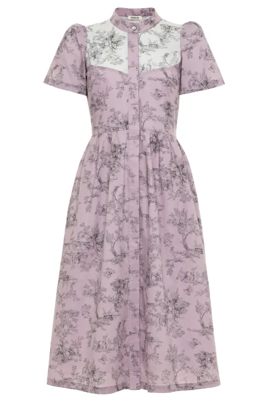 Clover Shirt Dress in Lilac + Vintage White Toile Print Cotton Voile sold by Modatrova