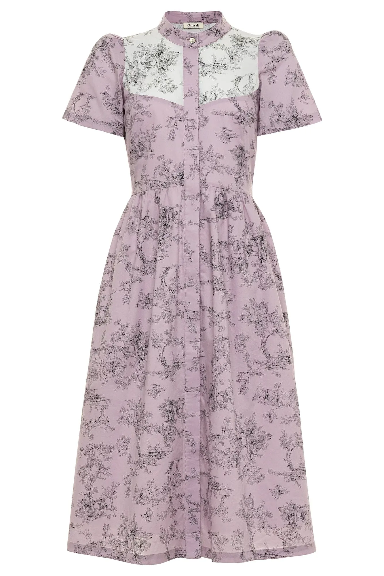 Clover Shirt Dress in Lilac + Vintage White Toile Print Cotton Voile sold by Modatrova