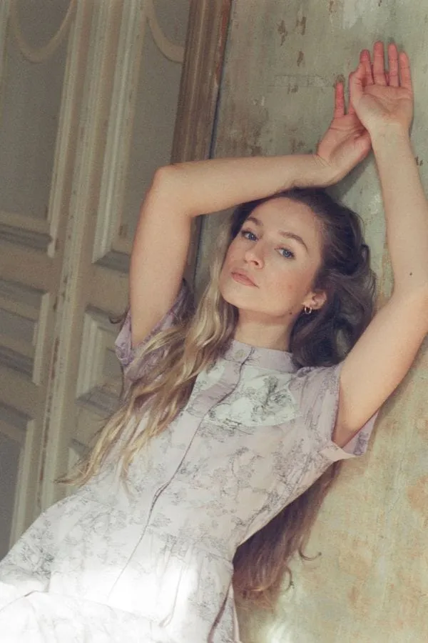 Clover Shirt Dress in Lilac + Vintage White Toile Print Cotton Voile sold by Modatrova product image thumbnail 5