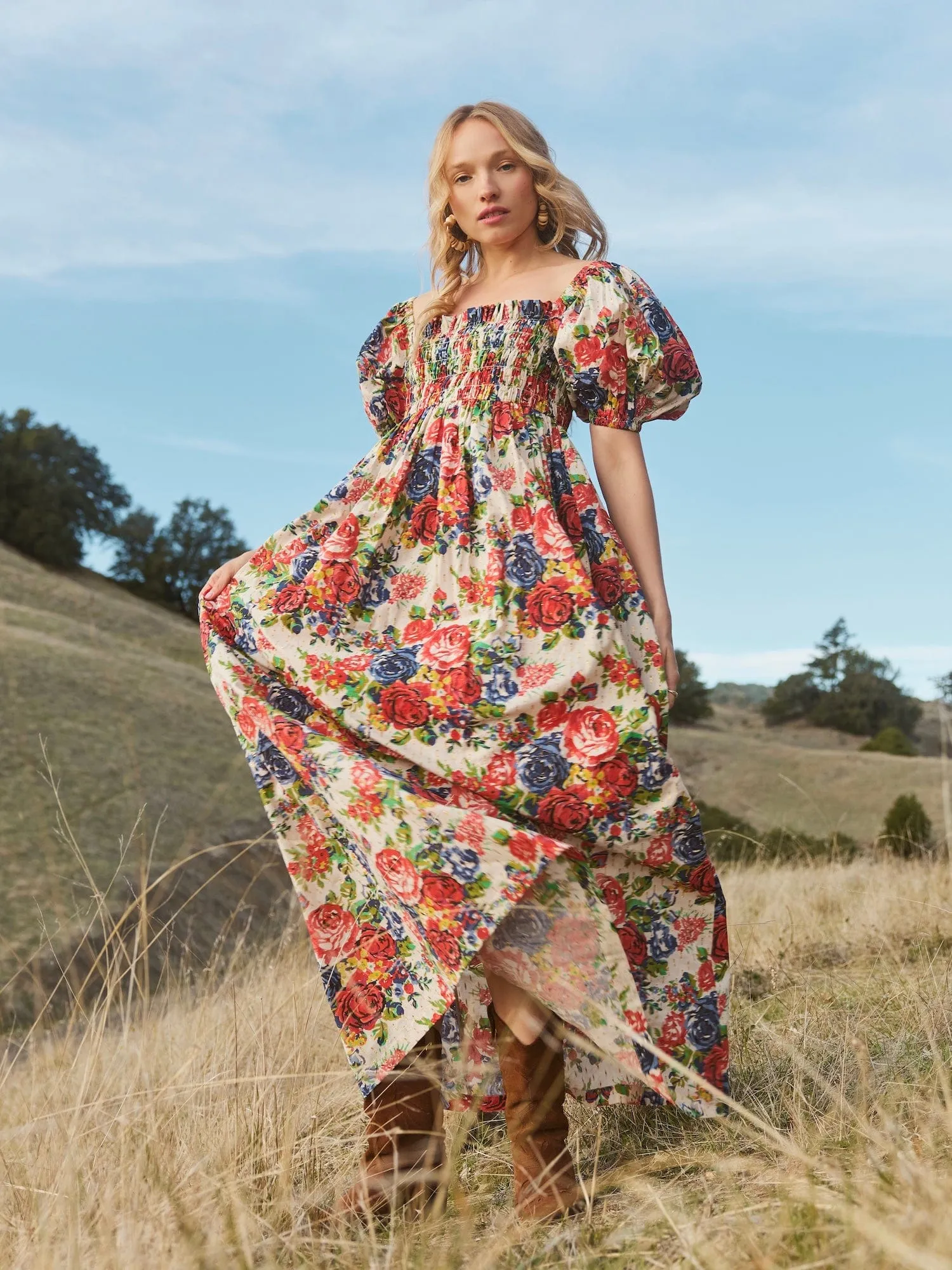 Aurora Puff Sleeve Maxi Dress sold by Modatrova