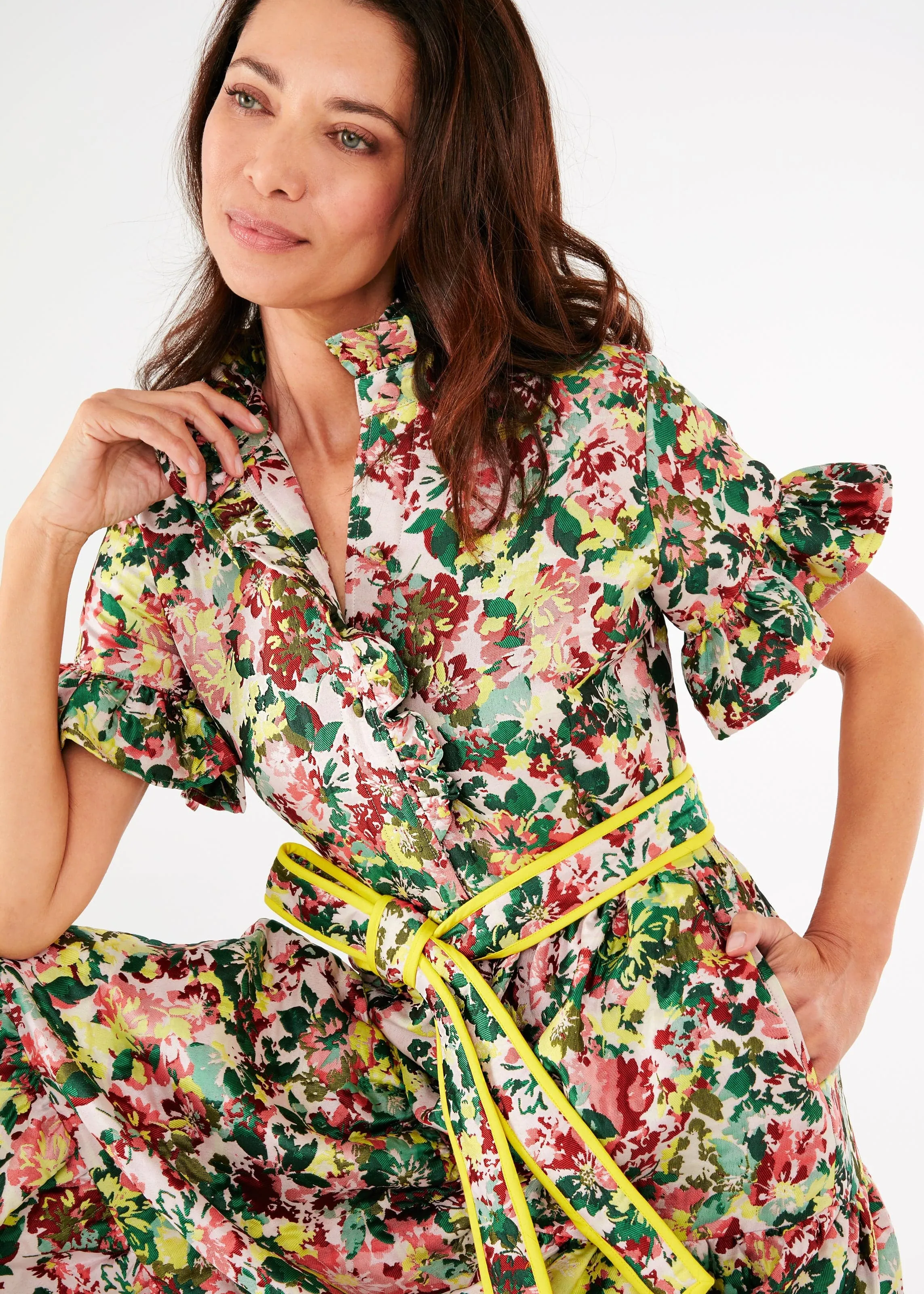 Sadie Maxi Dress Red Multi Abstract Floral Jacquard sold by Modatrova product image thumbnail 4