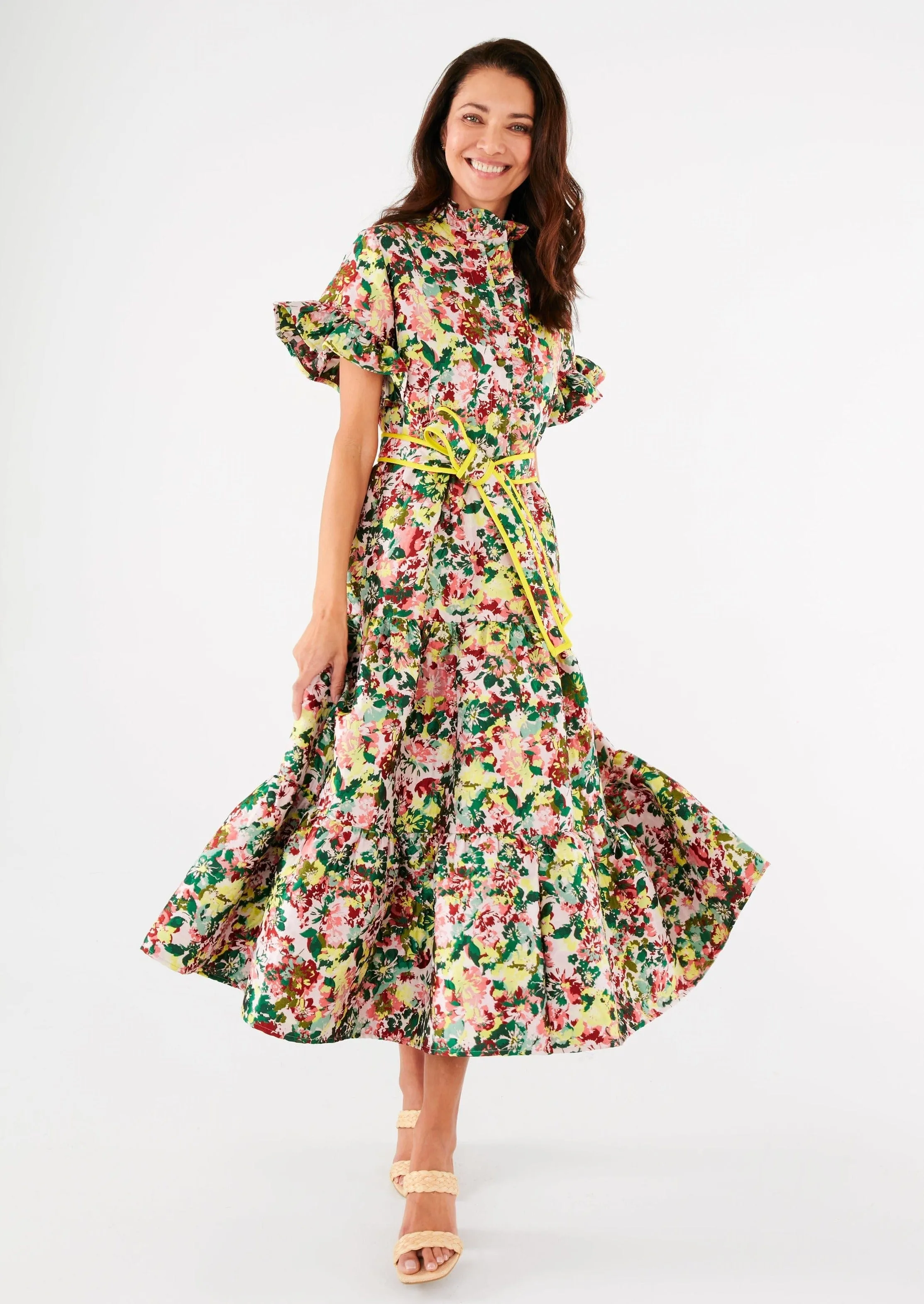 Sadie Maxi Dress Red Multi Abstract Floral Jacquard sold by Modatrova product image thumbnail 2