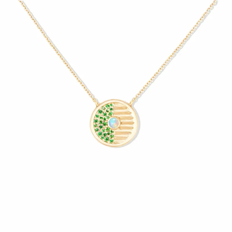 Found Small Disk Pendant Necklace - Tsavorite & Opal sold by Modatrova