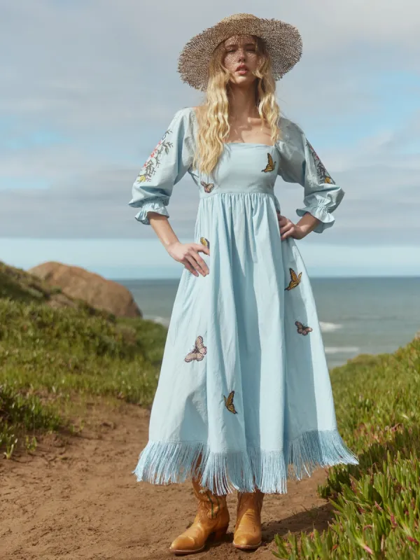 Jocelyn Puff Sleeve Fringe Dress sold by Modatrova