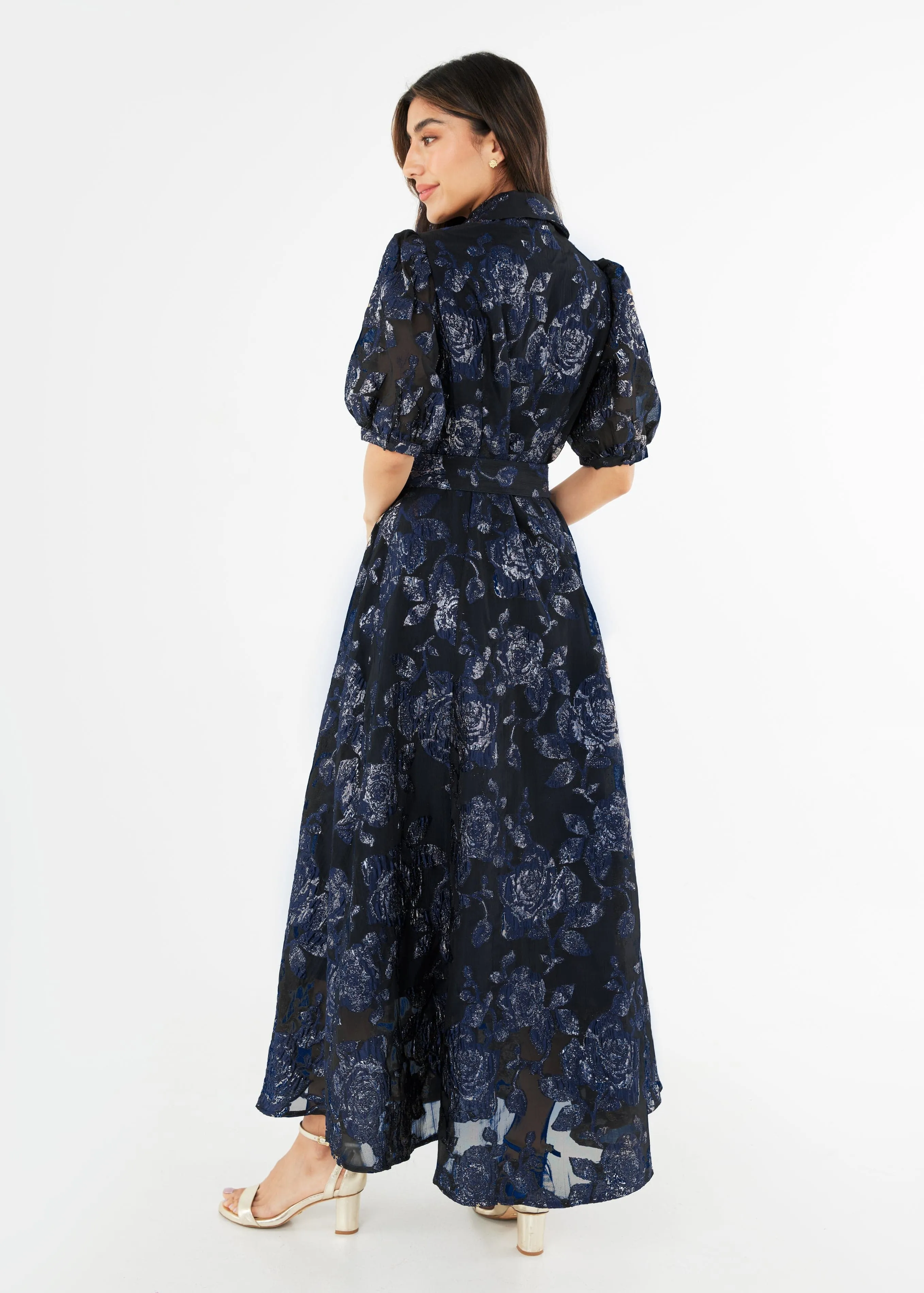 Charlotte Gown Navy Metallic Rose Organza sold by Modatrova product image thumbnail 5