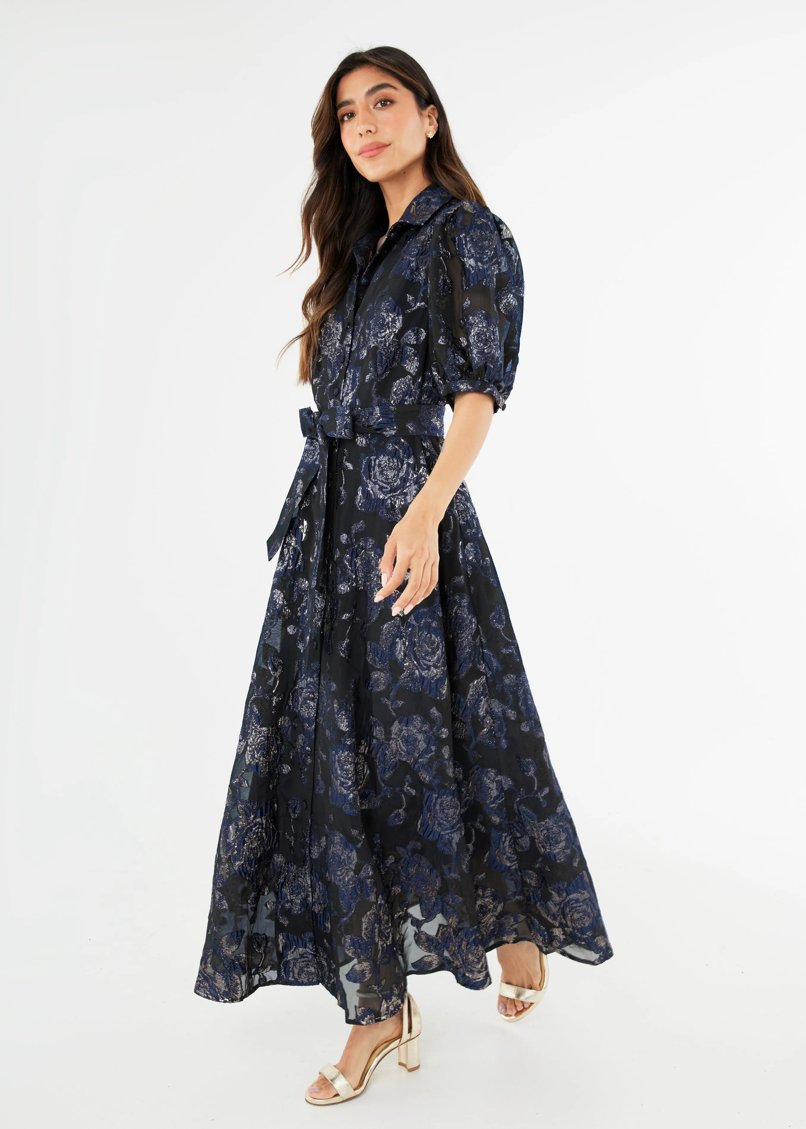 Charlotte Gown Navy Metallic Rose Organza sold by Modatrova product image thumbnail 3