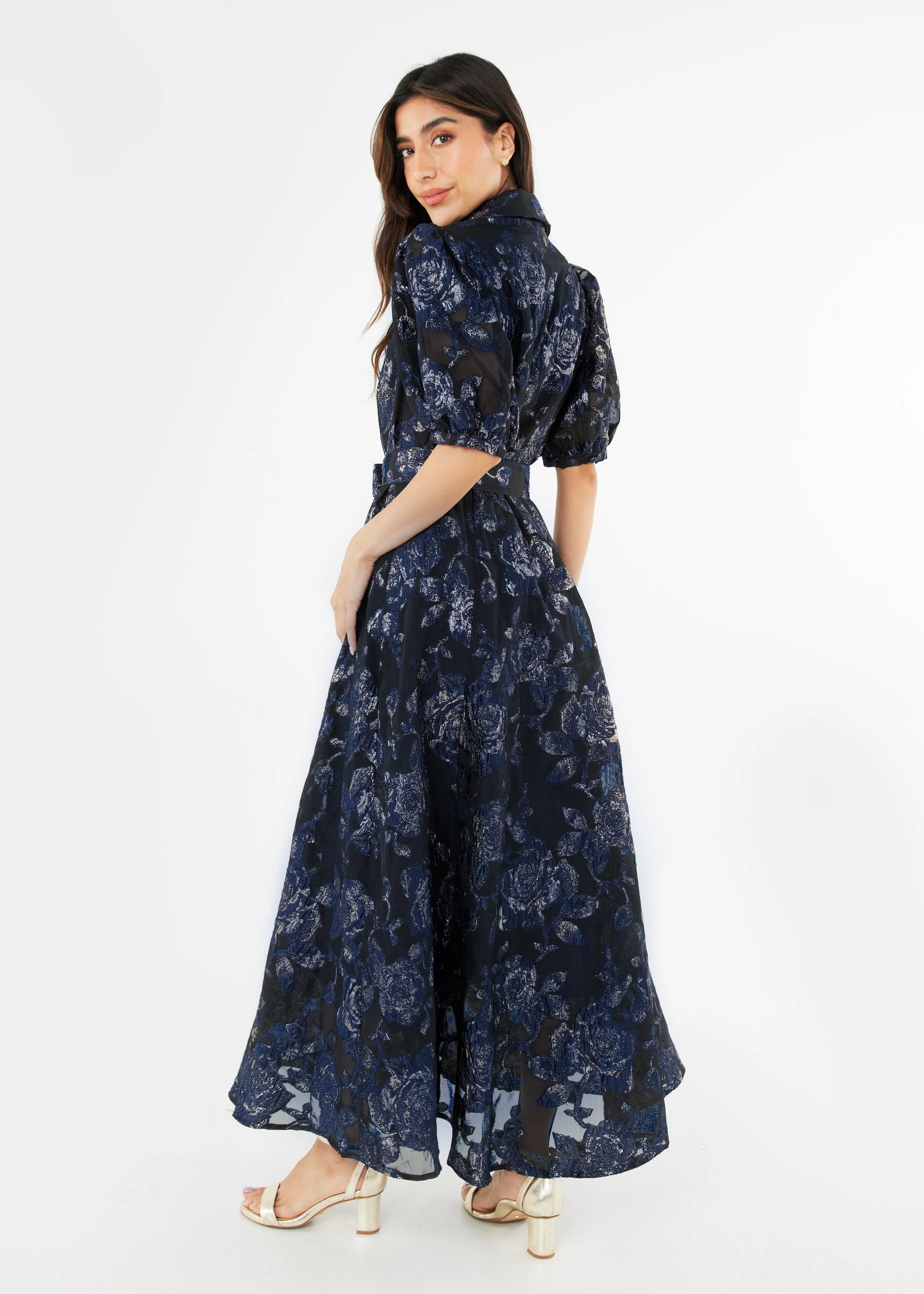 Charlotte Gown Navy Metallic Rose Organza sold by Modatrova product image thumbnail 4