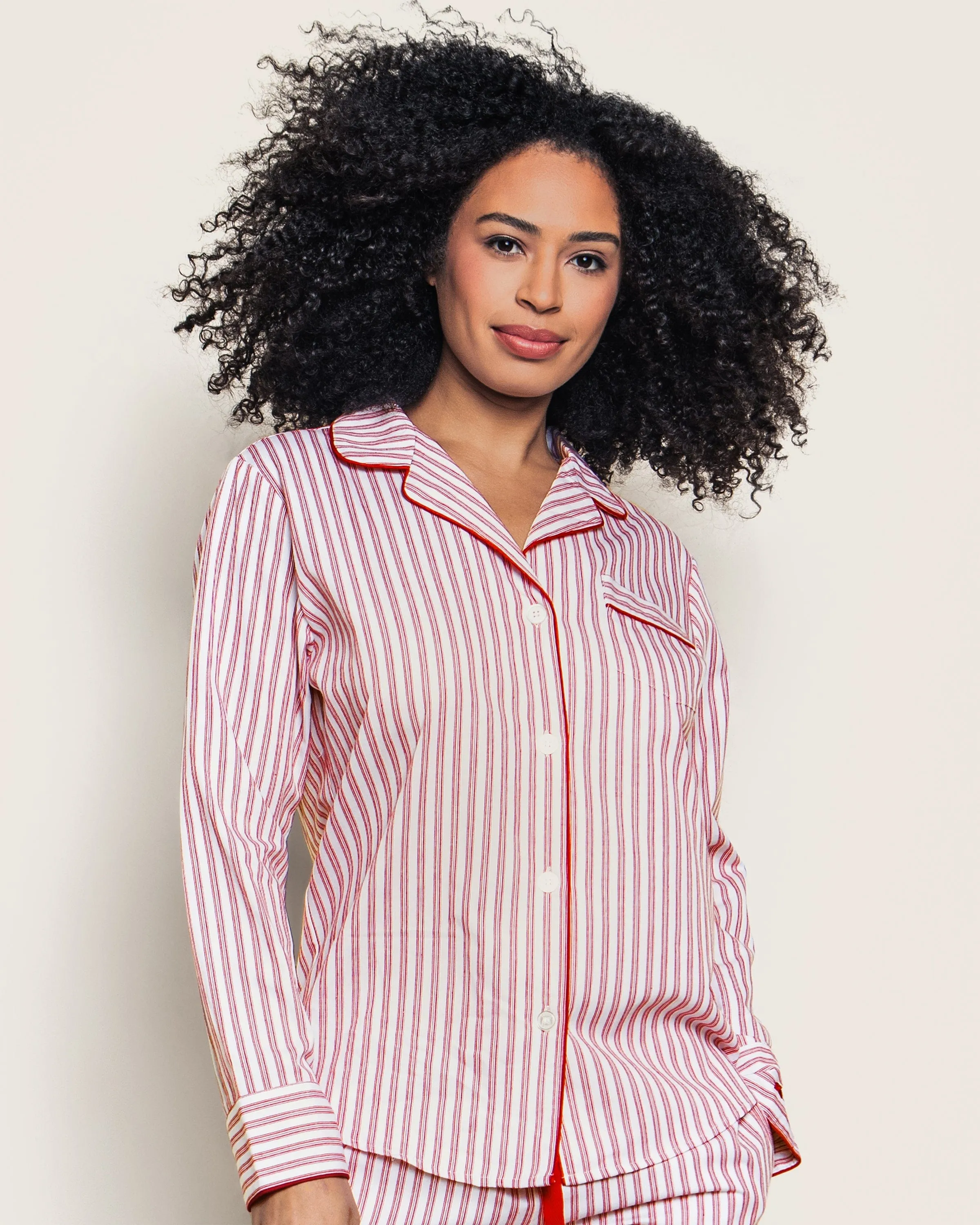 Women's Twill Pajama Set in Antique Red Ticking sold by Modatrova product image thumbnail 2