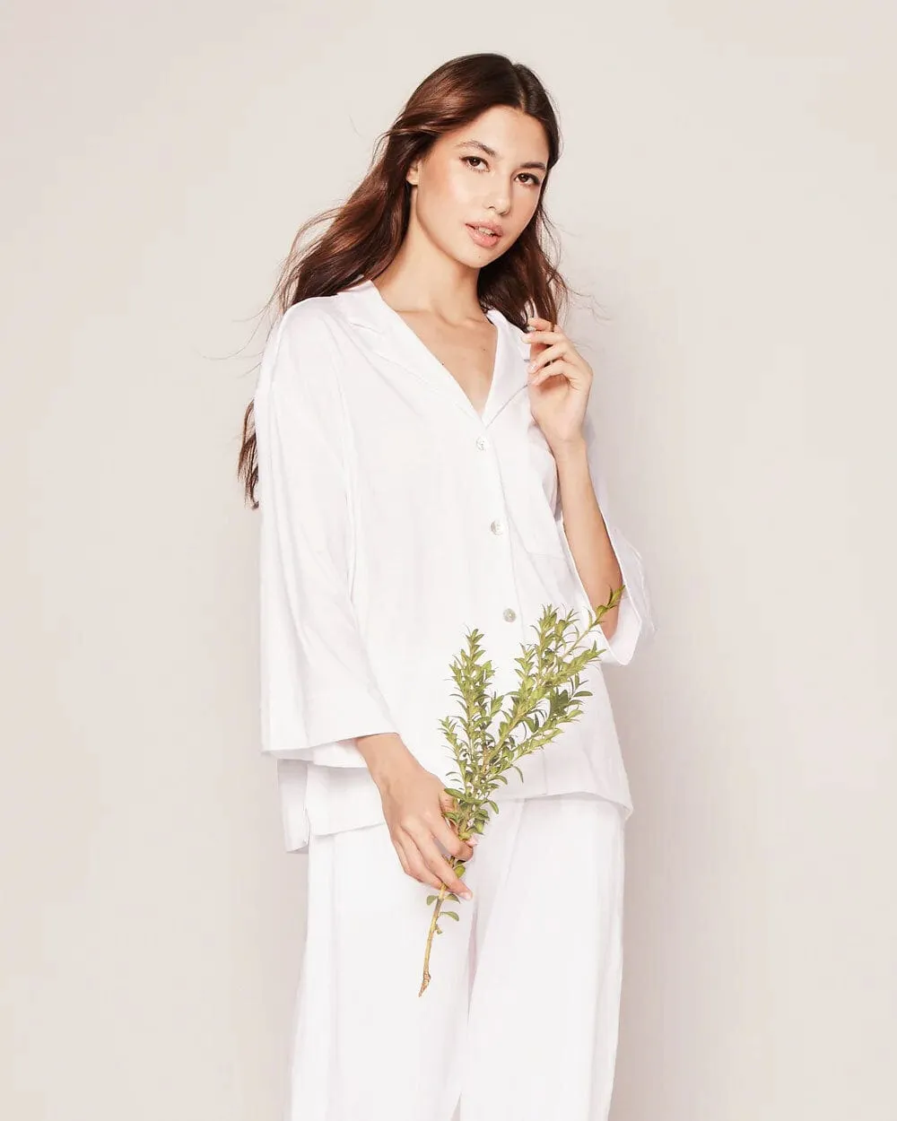 The Olivia Wide Leg Pima Pajama Set in White sold by Modatrova product image thumbnail 2
