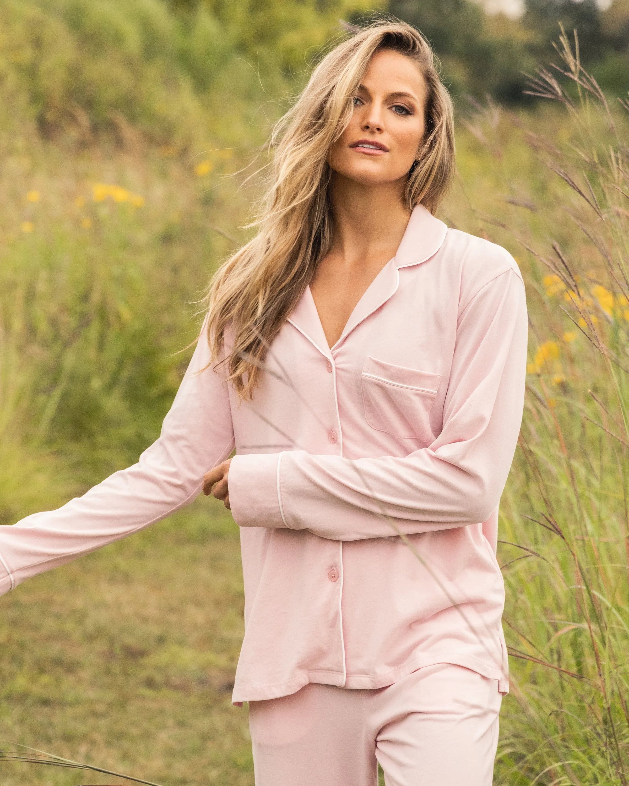 Women's Pima Pajama Set in Pink sold by Modatrova product image thumbnail 3