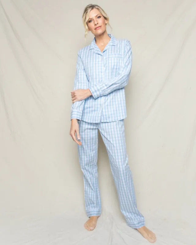 Women's Twill Pajama Set in Light Blue Gingham sold by Modatrova