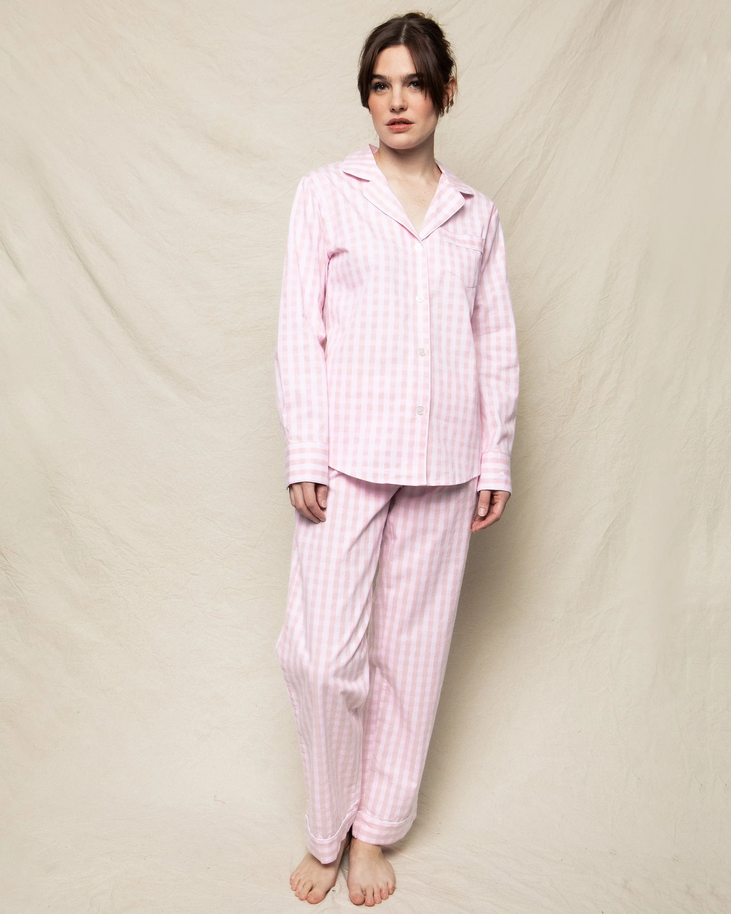 Women's Twill Pajama Set in Pink Gingham sold by Modatrova