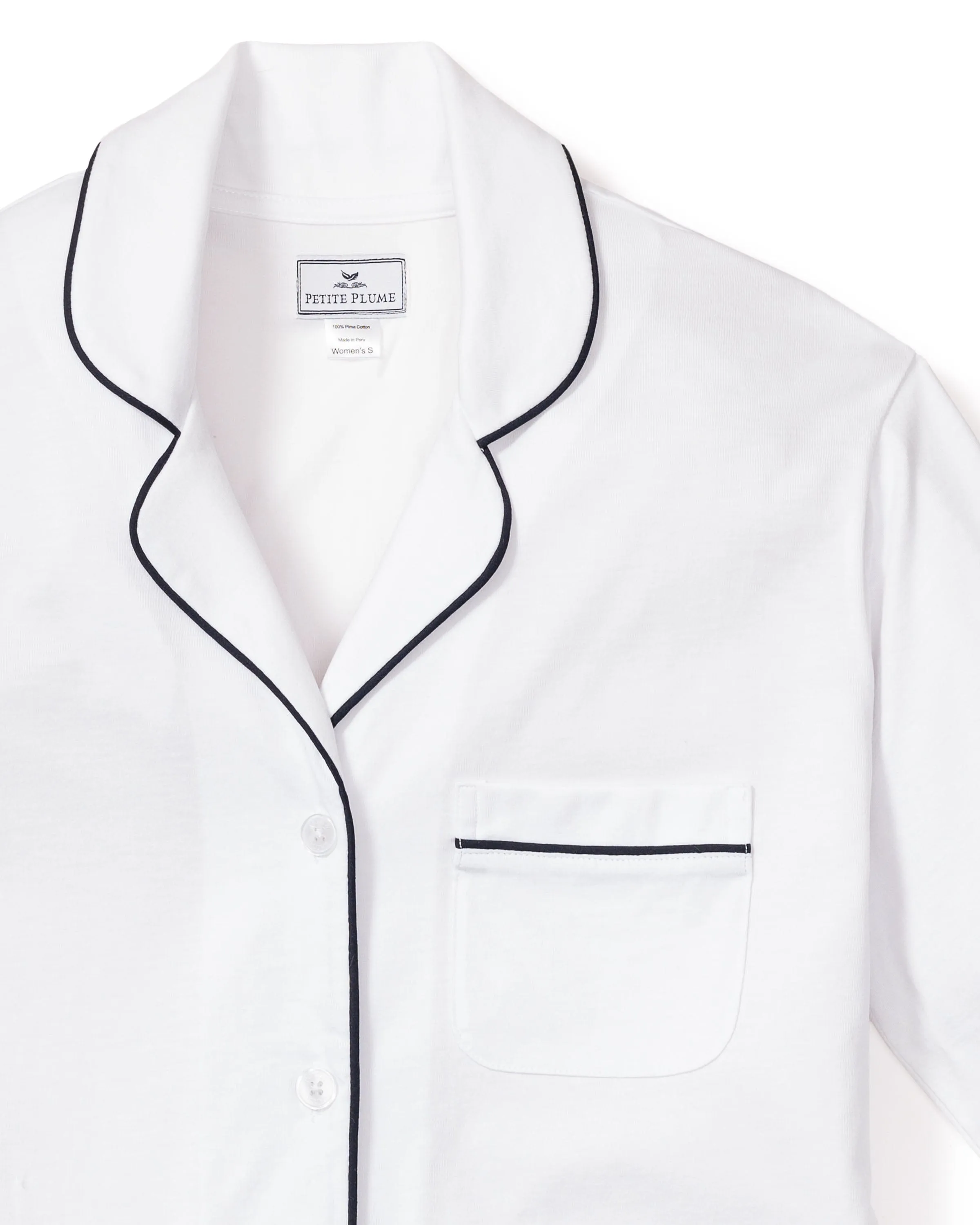 Women's Pima Pajama Set in White with Navy Piping sold by Modatrova product image thumbnail 4