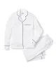 Women's Pima Pajama Set in White with Navy Piping sold by Modatrova
