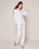 Women's Pima Pajama Set in White with Navy Piping sold by Modatrova