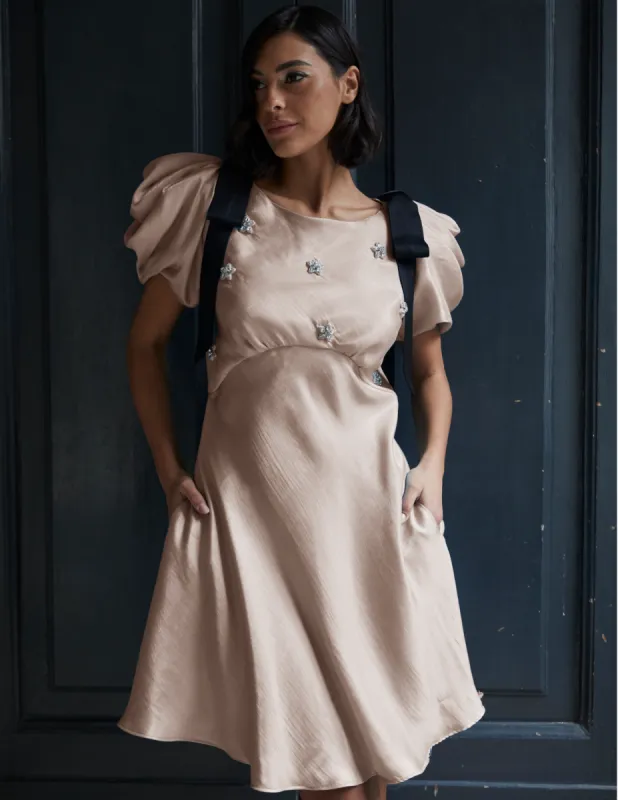 Dahlia Bow Dress Champagne with Stars sold by Modatrova