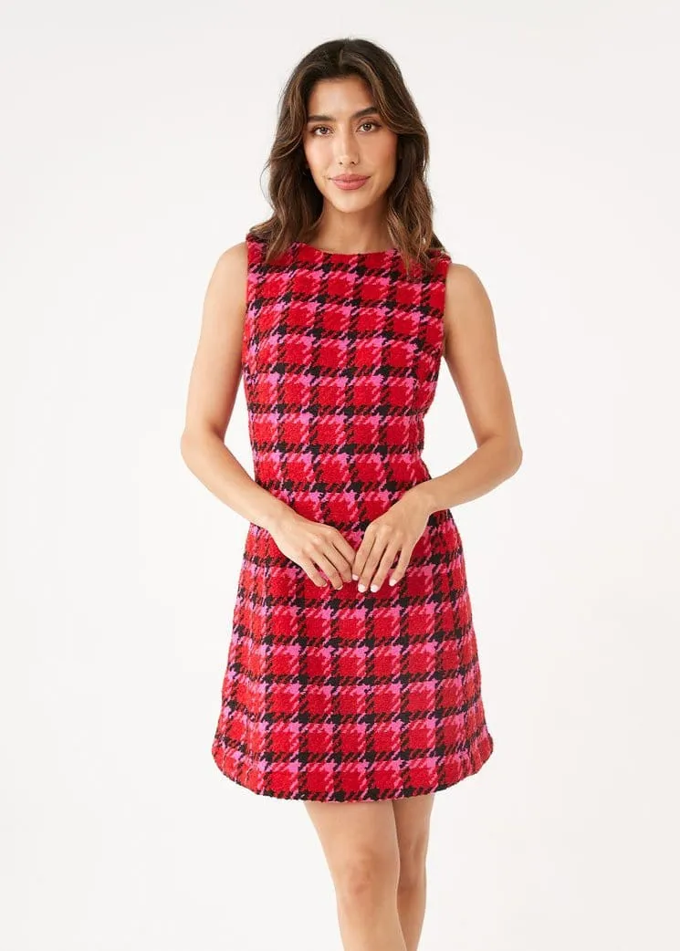 Avery Dress Red Multi Houndstooth sold by Modatrova