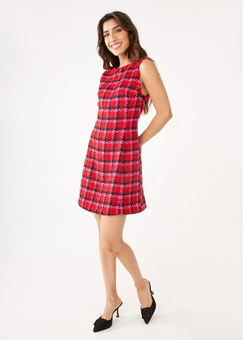 Avery Dress Red Multi Houndstooth sold by Modatrova product image thumbnail 2